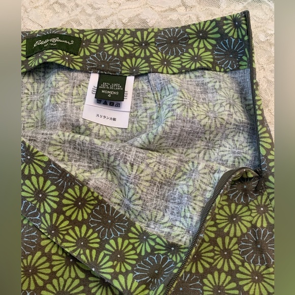 Eddie Bauer Linen Blend Skirt Women's 4 Green Gray Line floral Midi EUC - Picture 4 of 10